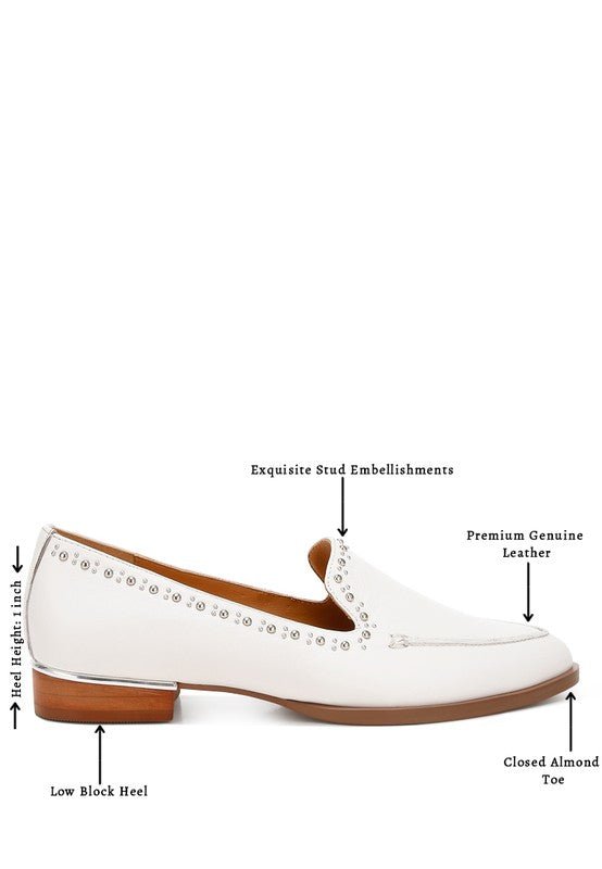 Wolferton Delicate Stud Detail Leather Loafers - Loving It Shop