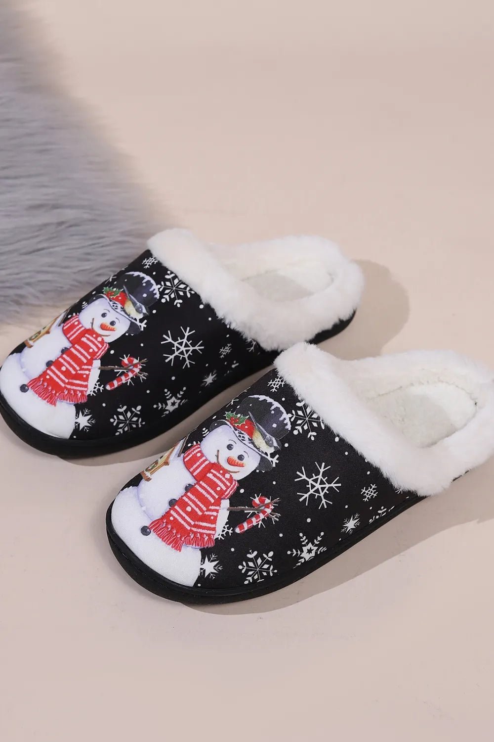Snowman Round Toe Faux Fur Slippers - Loving It Shop