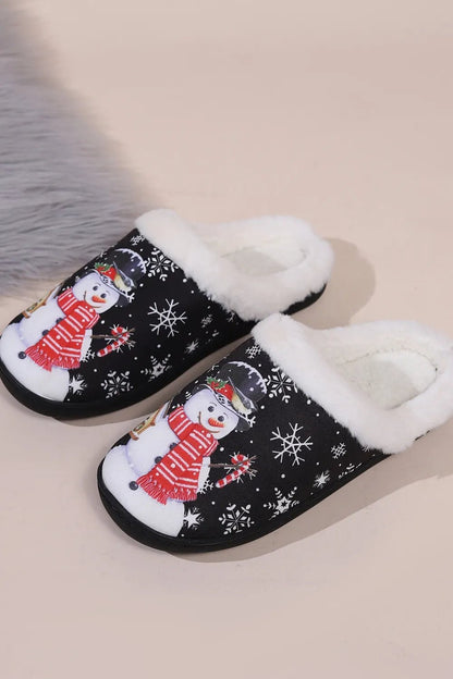Snowman Round Toe Faux Fur Slippers - Loving It Shop
