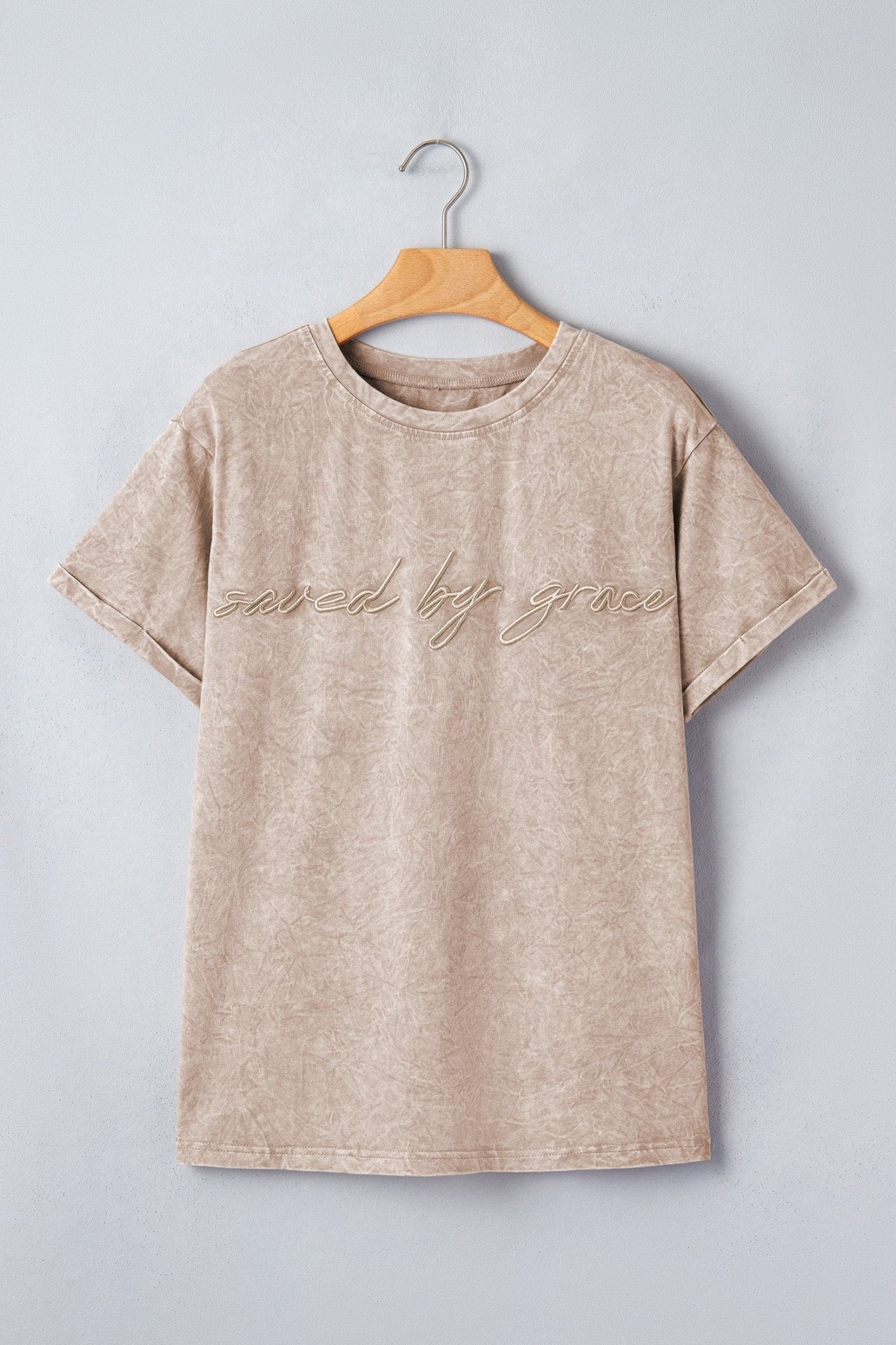 Casual saved by grace Mineral Washed Cotton T Shirt - Loving It Shop