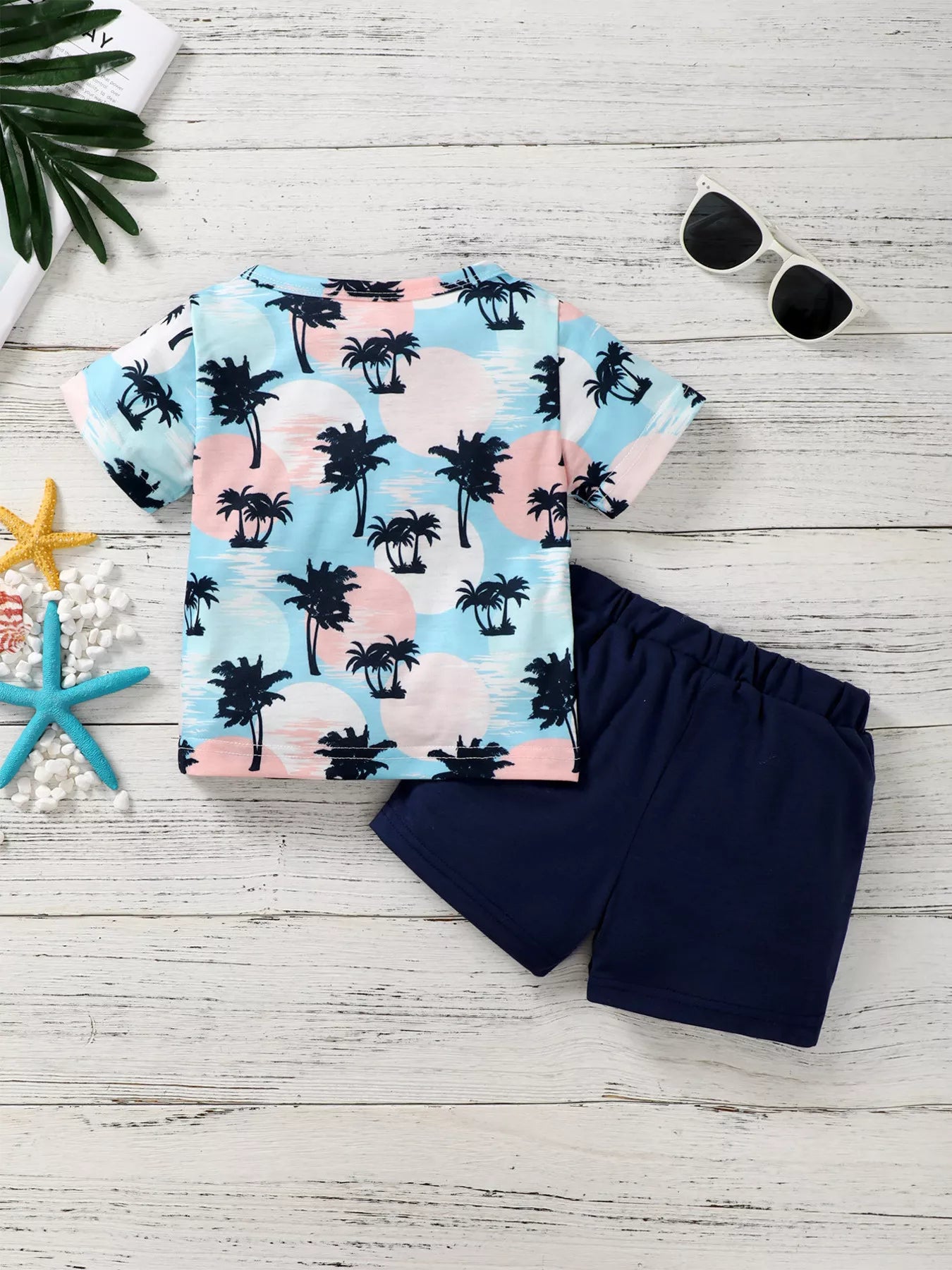 Children's Tropical Palm Print Tee and Shorts Outfit Set