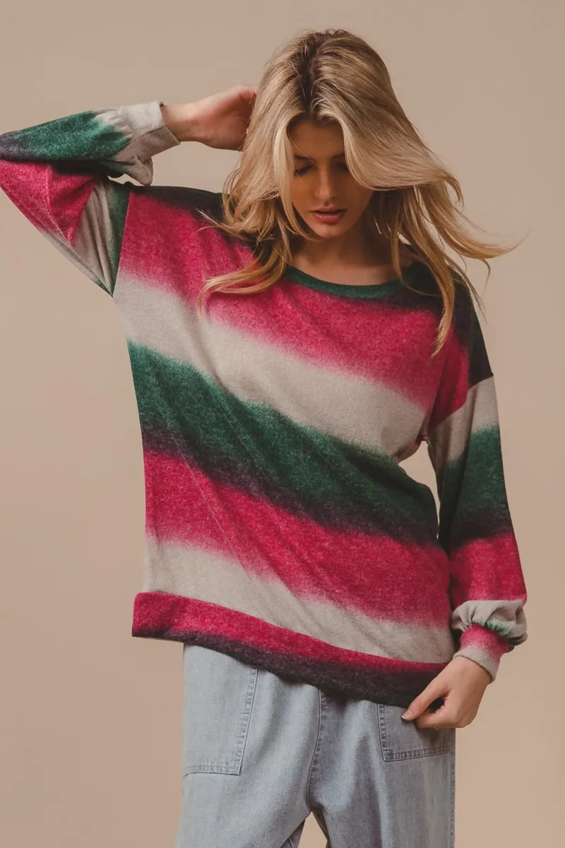 Striped Gradation Print Knit Top