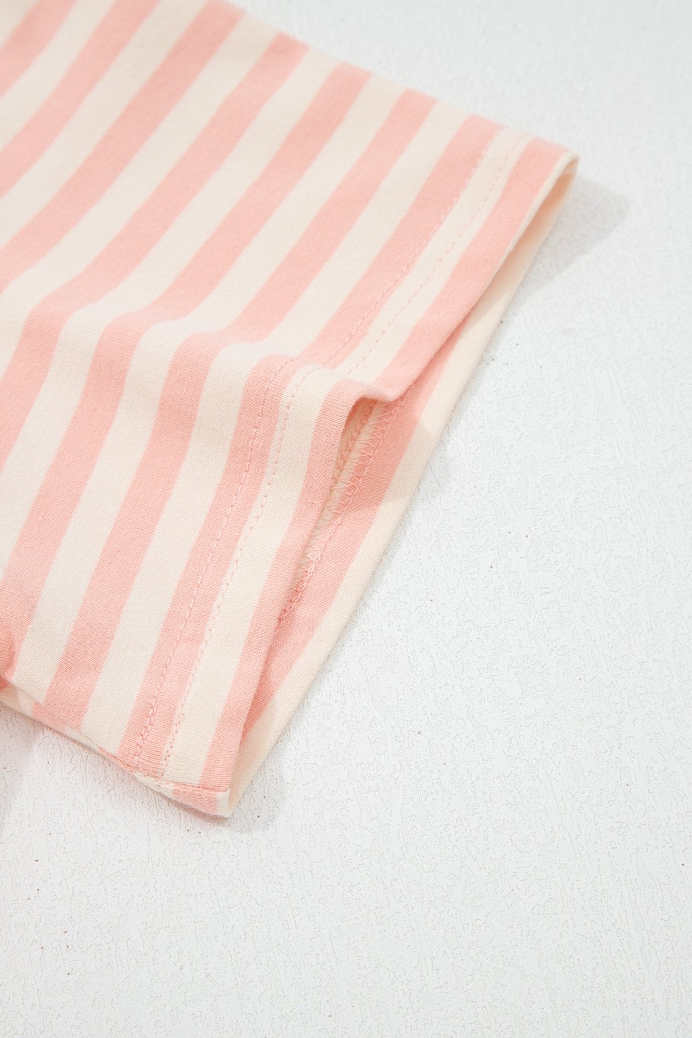 Pink Stripe Contrast Neck Loose Tee and Drawstring Shorts Set - Loving It Shop