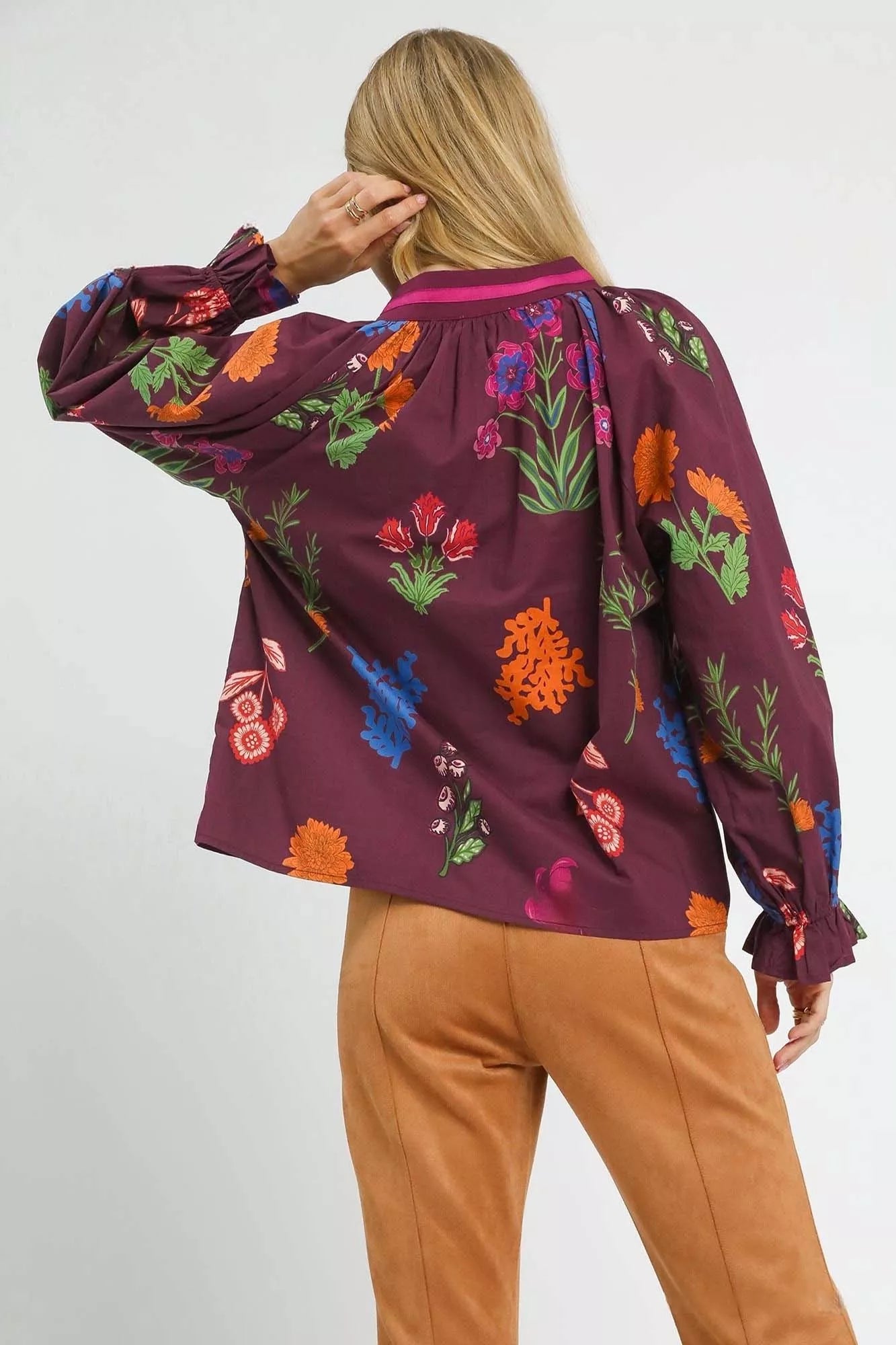 Floral Print Flounce Sleeve Blouse
