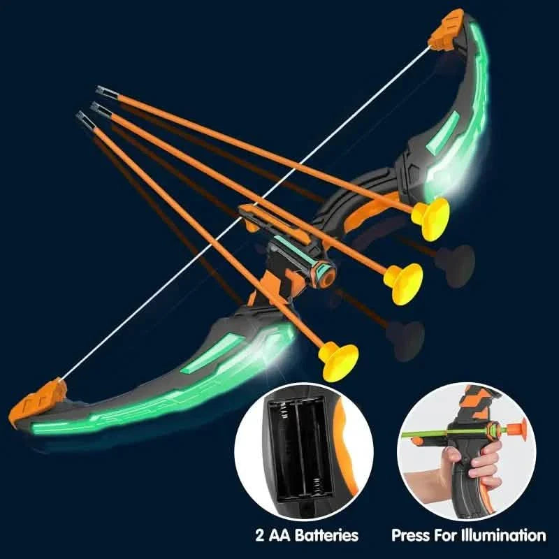 LED Bow &amp; Arrow Toy Set for Kids Light-Up Archery Play Kit with Suction Cup Arrows (Blue/Green)