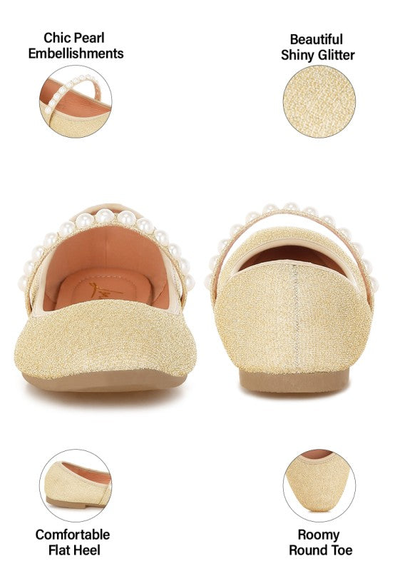 Corphee Pearl Strapped Glitter Ballerinas