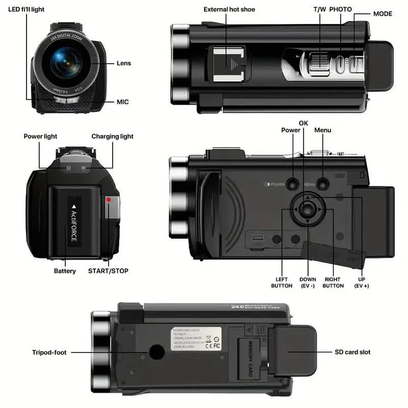 16x Zoom 1080P HD Digital Camera Bundle with 2 Batteries, 32G TF Card, Mic, Hood &amp; Bag
