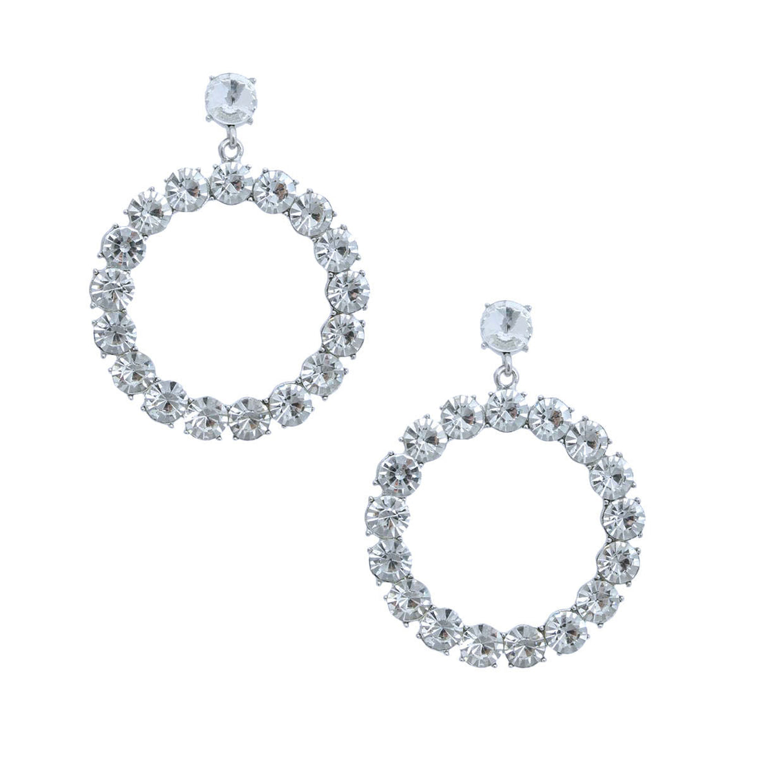 Circle Drop Earrings Silver Crystal Stylish Statement Jewelry