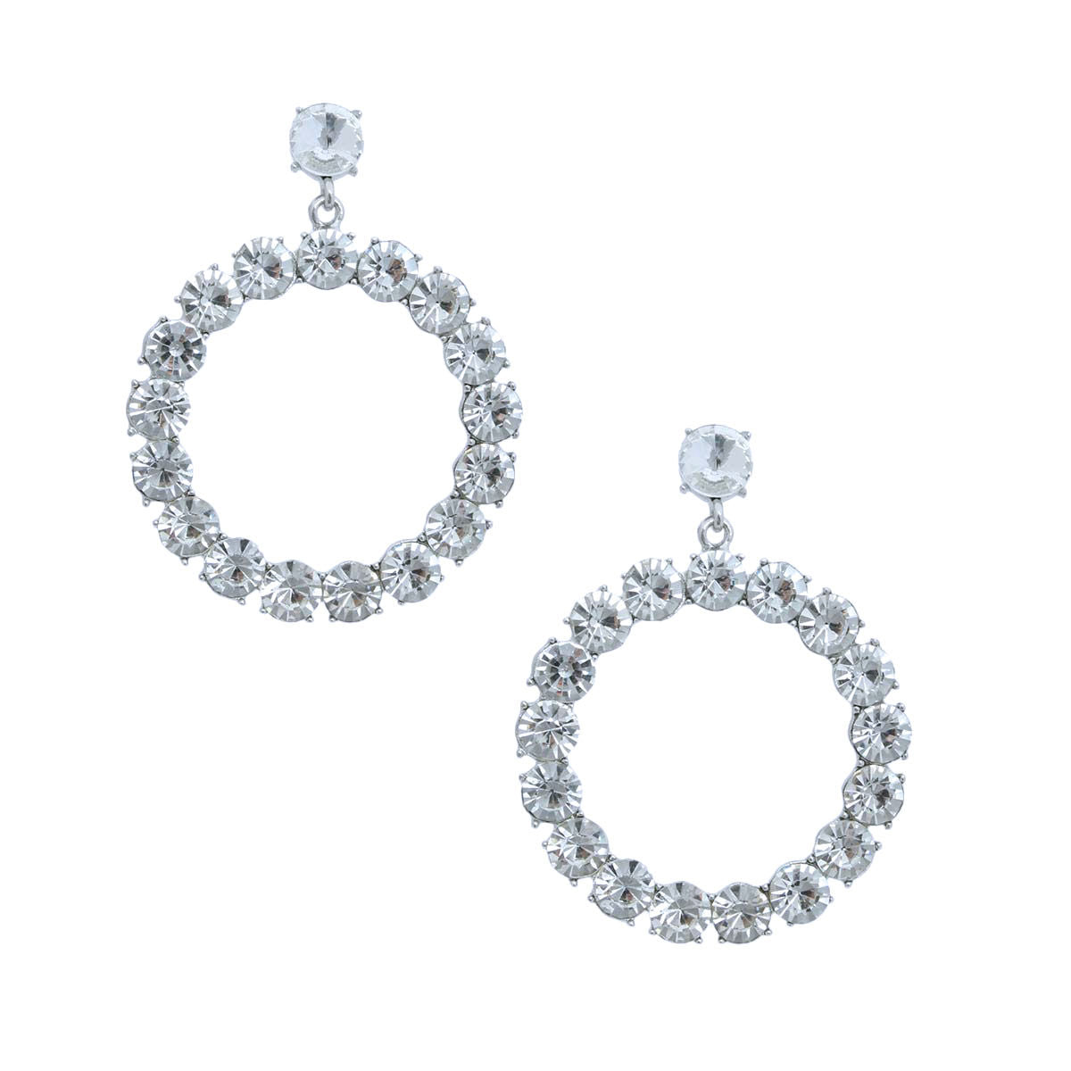 Circle Drop Earrings Silver Crystal Stylish Statement Jewelry