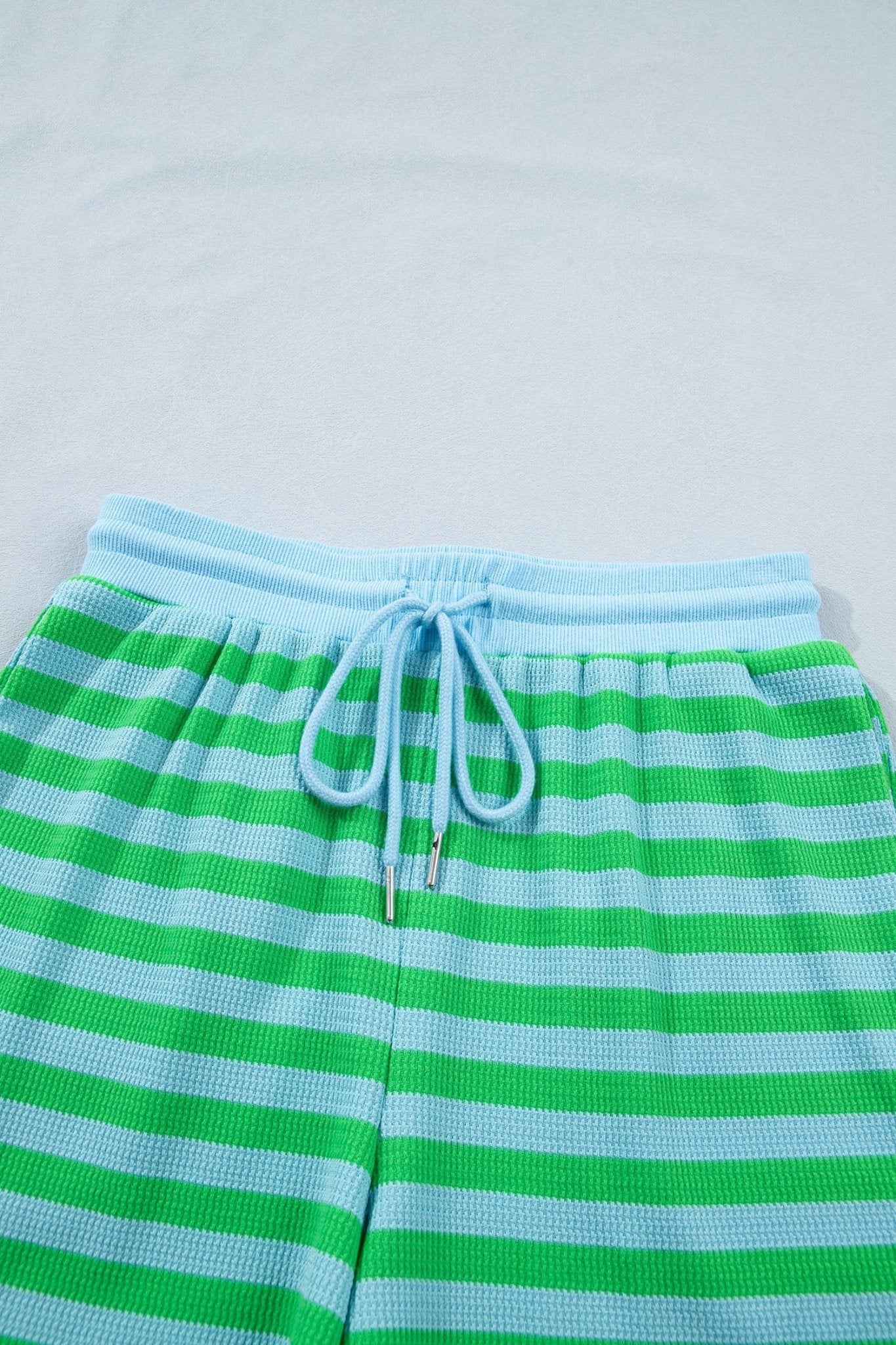 Green Stripe Puff Short Sleeve T Shirt Matching Shorts Set - Loving It Shop