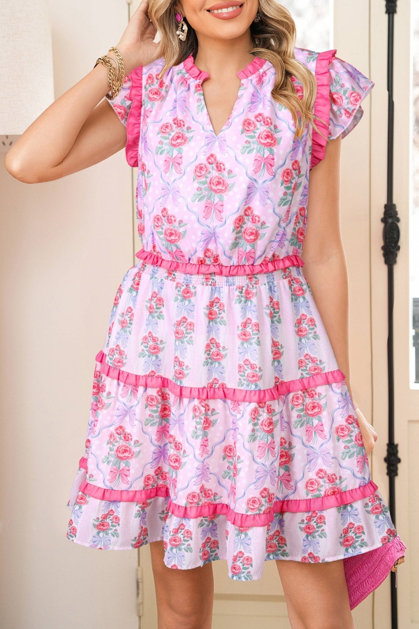 Purple Tiered Ruffles Sleeveless Summer Floral Dress - Loving It Shop