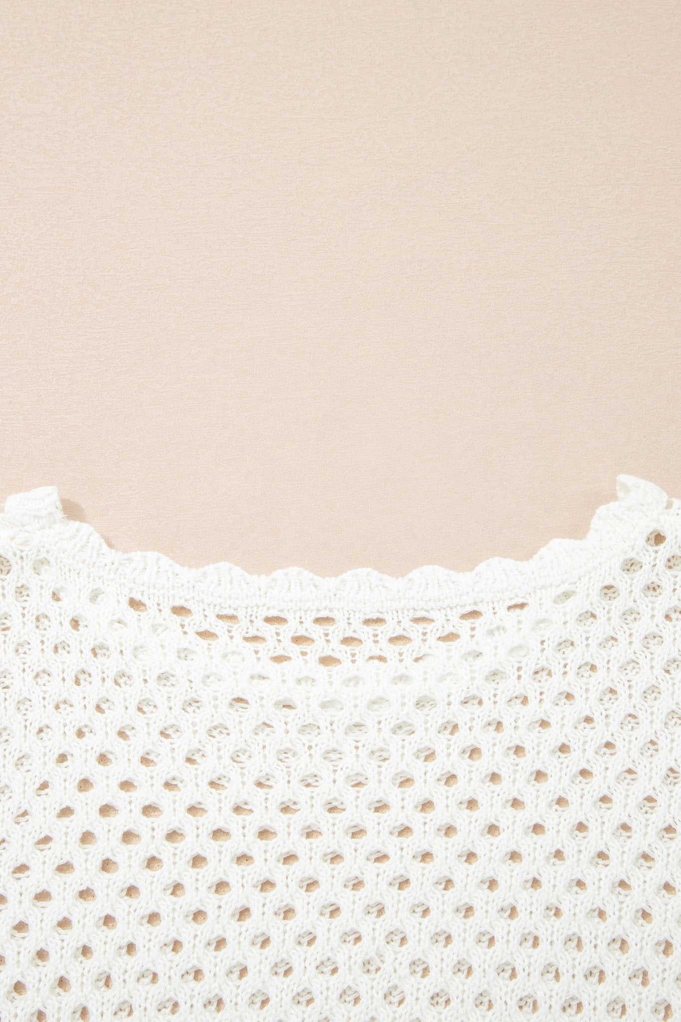 White Scalloped Trim Hollow Out Knit Long Sleeve Top - Loving It Shop