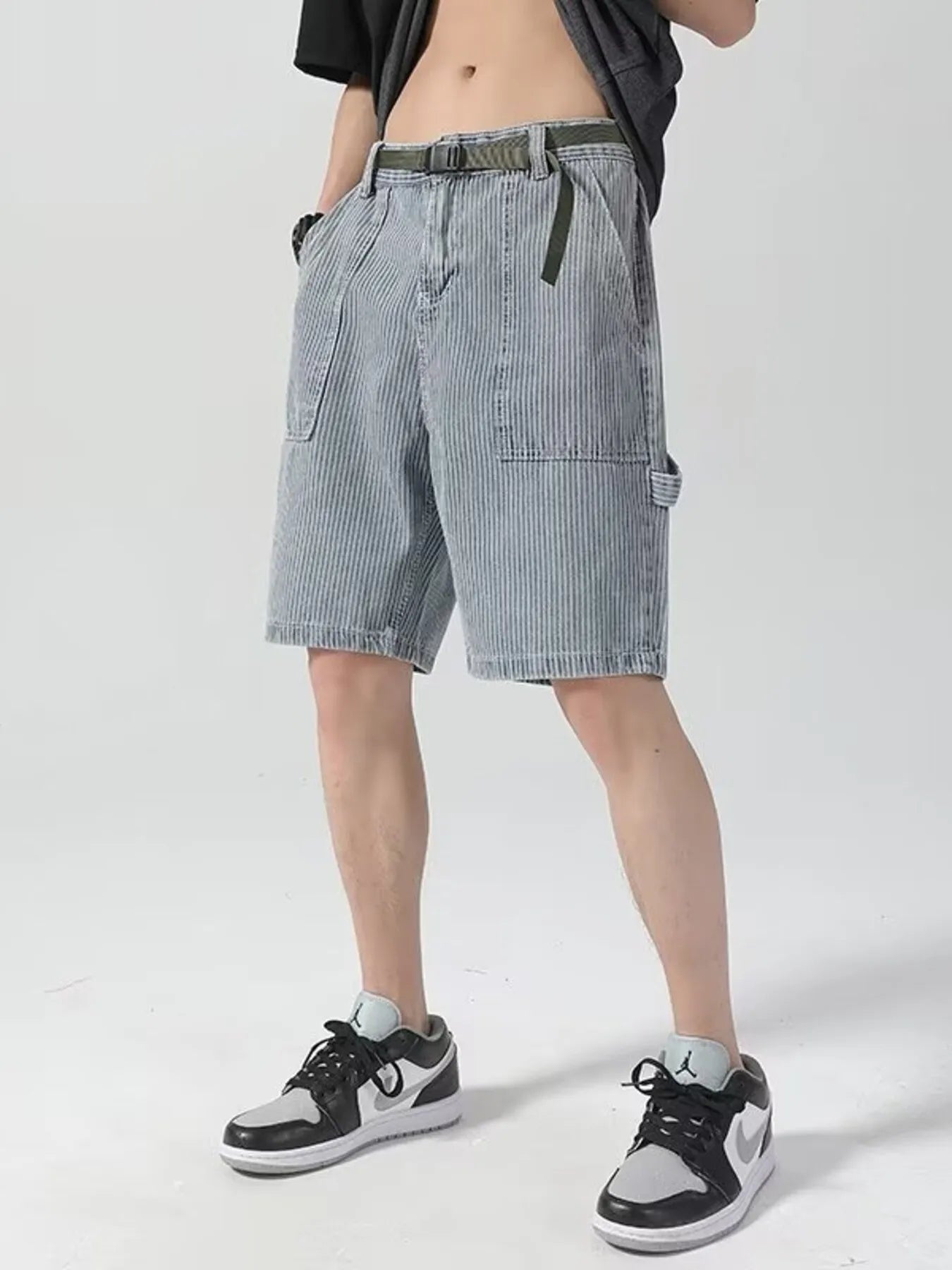 Men's Plus Size Striped Loose Fit Denim Shorts