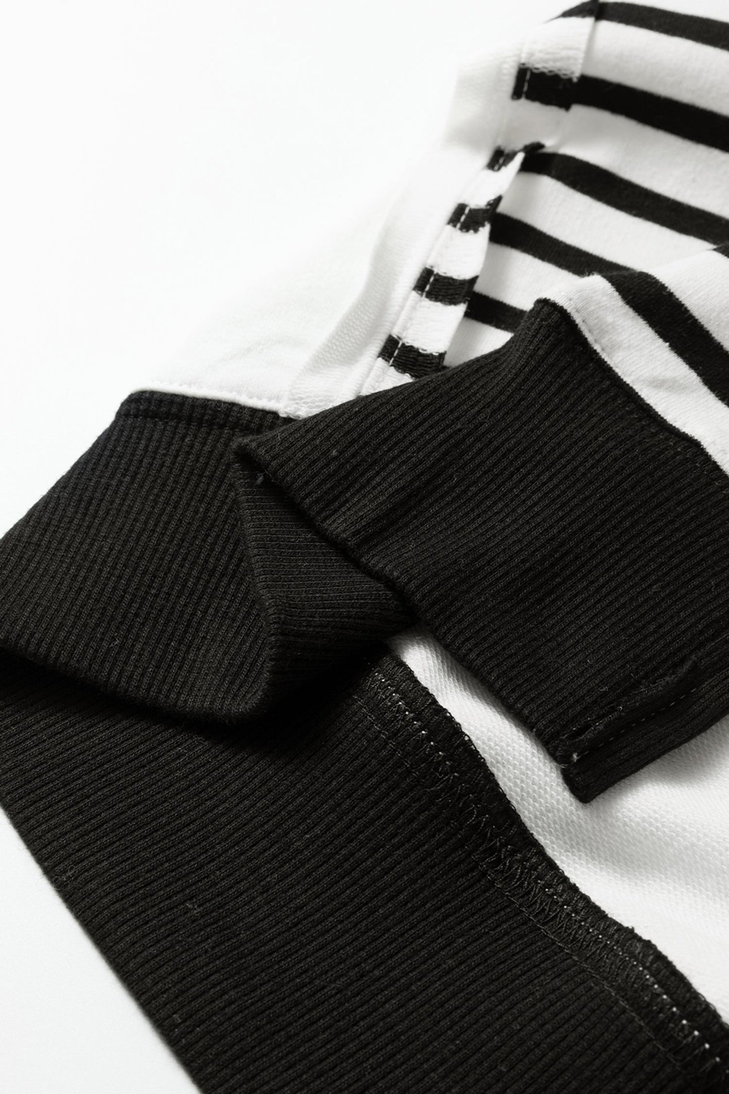 Black Stripe Sleeve Patchwork Casual Knit Top
