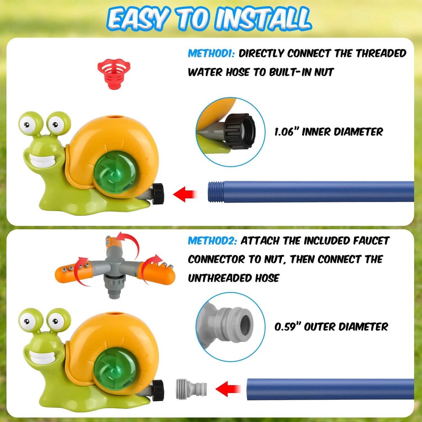 2-in-1 Snail Water Sprinkler Baseball Toy with 2 Sprinkler Nozzles