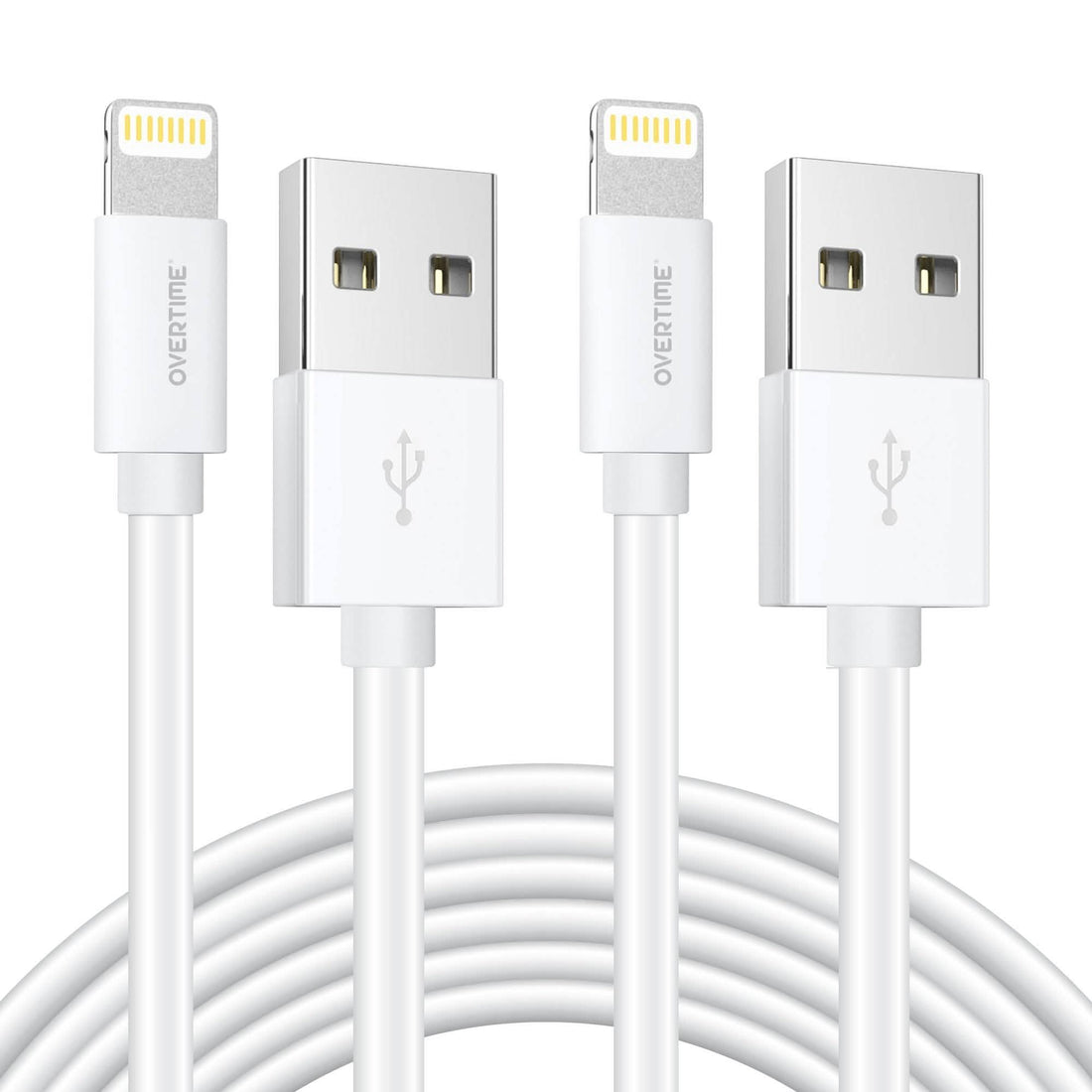 2-Pack: 4 Ft. White Overtime Apple MFi Certified Lightning USB Cable