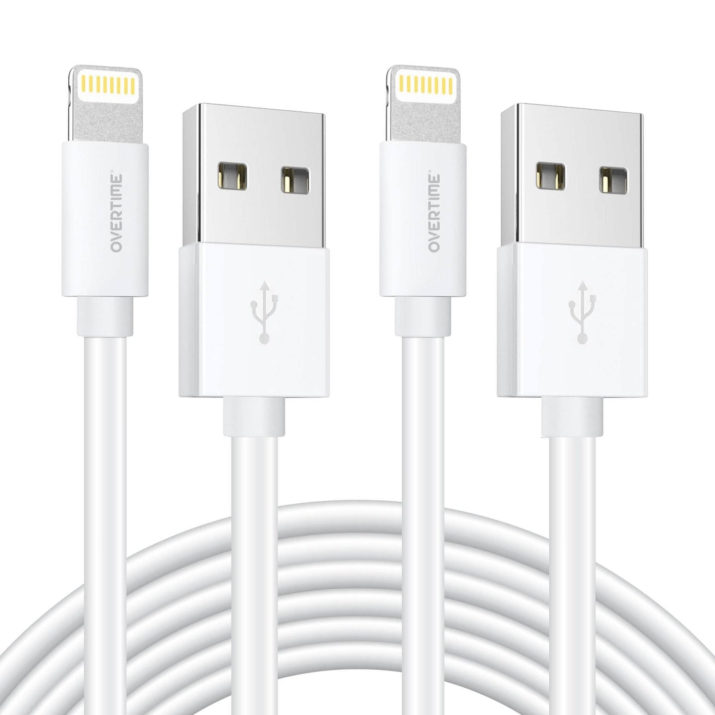 2-Pack: 4 Ft. White Overtime Apple MFi Certified Lightning USB Cable