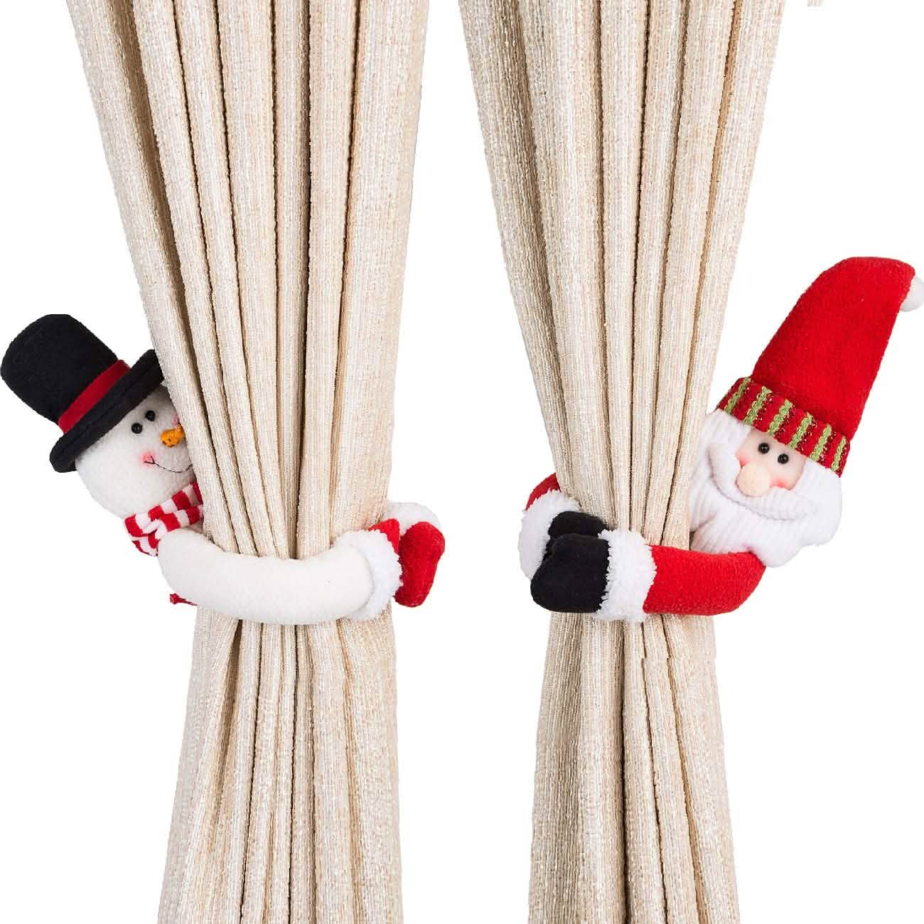2-Pack: Christmas Curtain Buckle Doll Santa &amp; Snowman