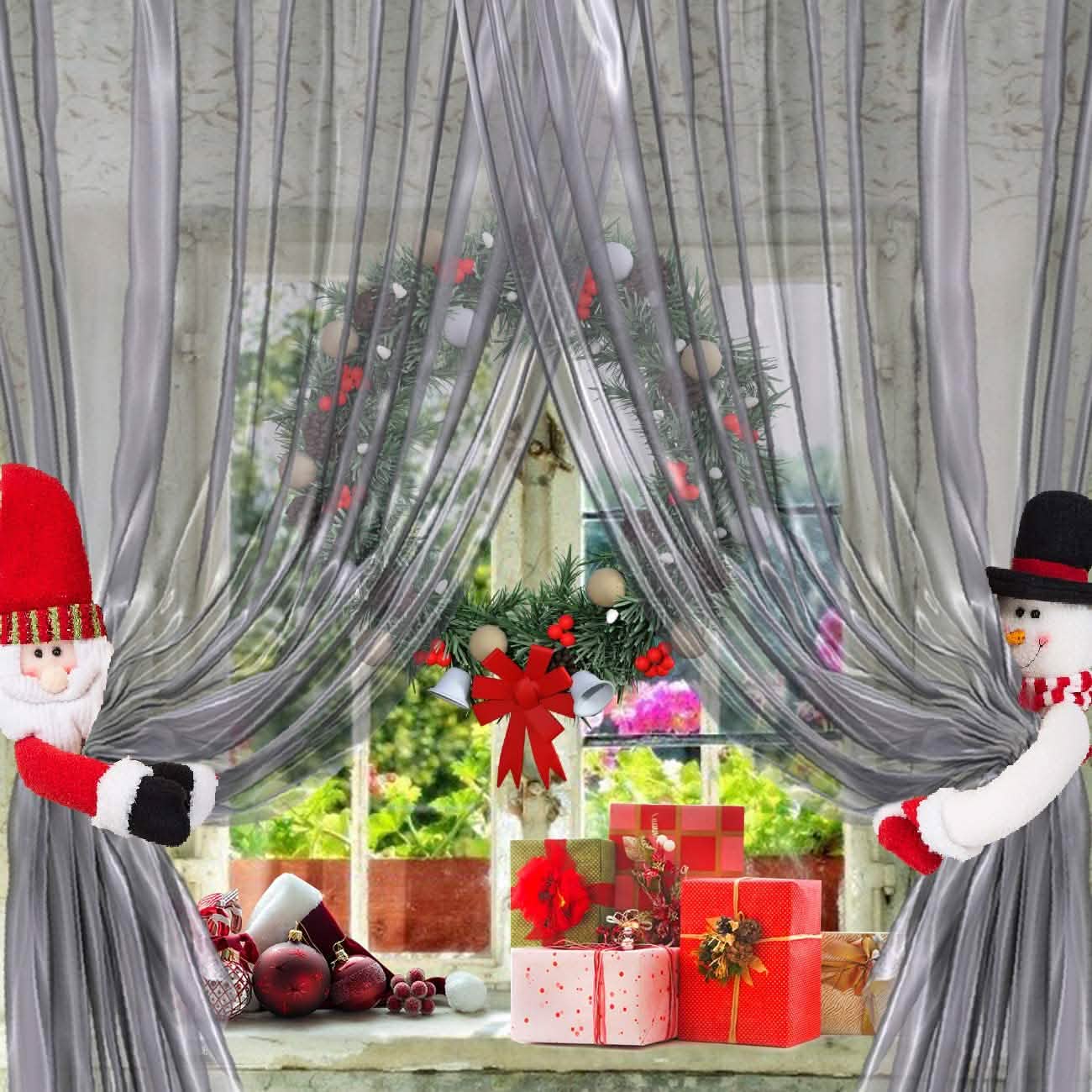 2-Pack: Christmas Curtain Buckle Doll Santa &amp; Snowman