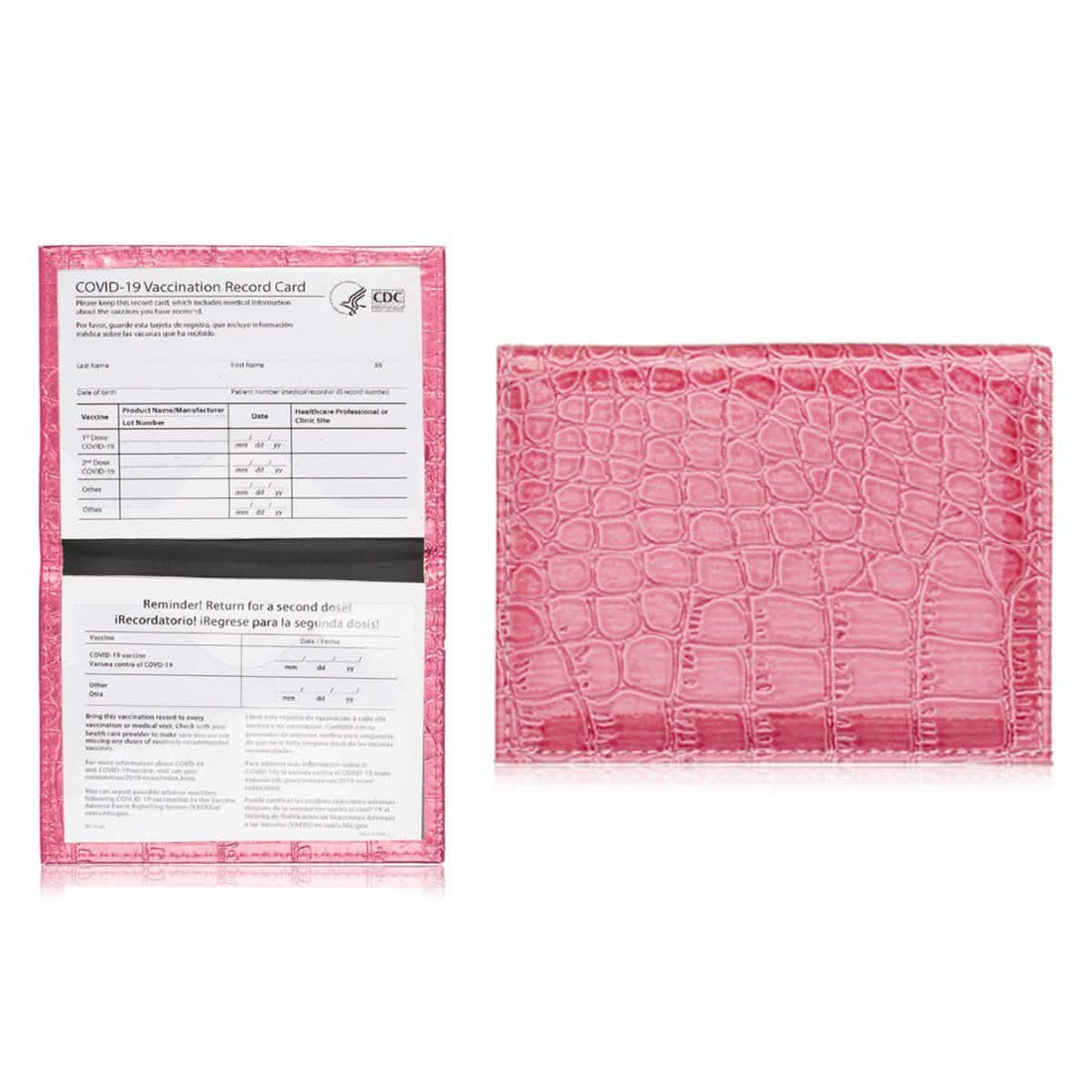 2-Pack: Faux Crocodile Leather Bling CDC Vaccination Card Immunization Record Protector Holder Passport