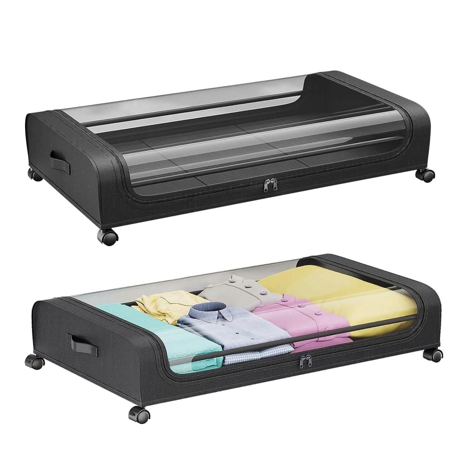 Under-Bed Storage Drawer with Wheels Multipurpose with Clear Window &amp; Label