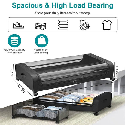 Under-Bed Storage Drawer with Wheels Multipurpose with Clear Window &amp; Label