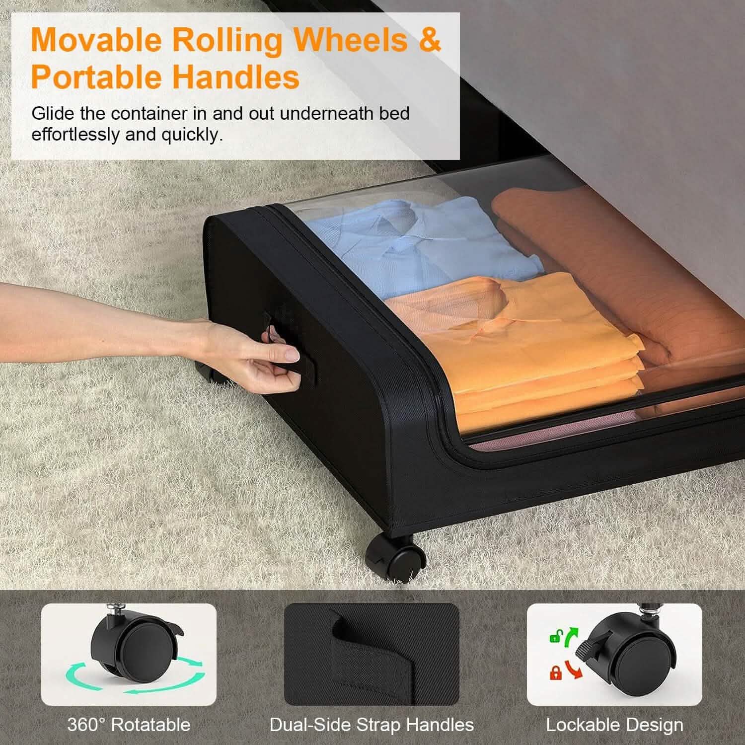 Under-Bed Storage Drawer with Wheels Multipurpose with Clear Window &amp; Label
