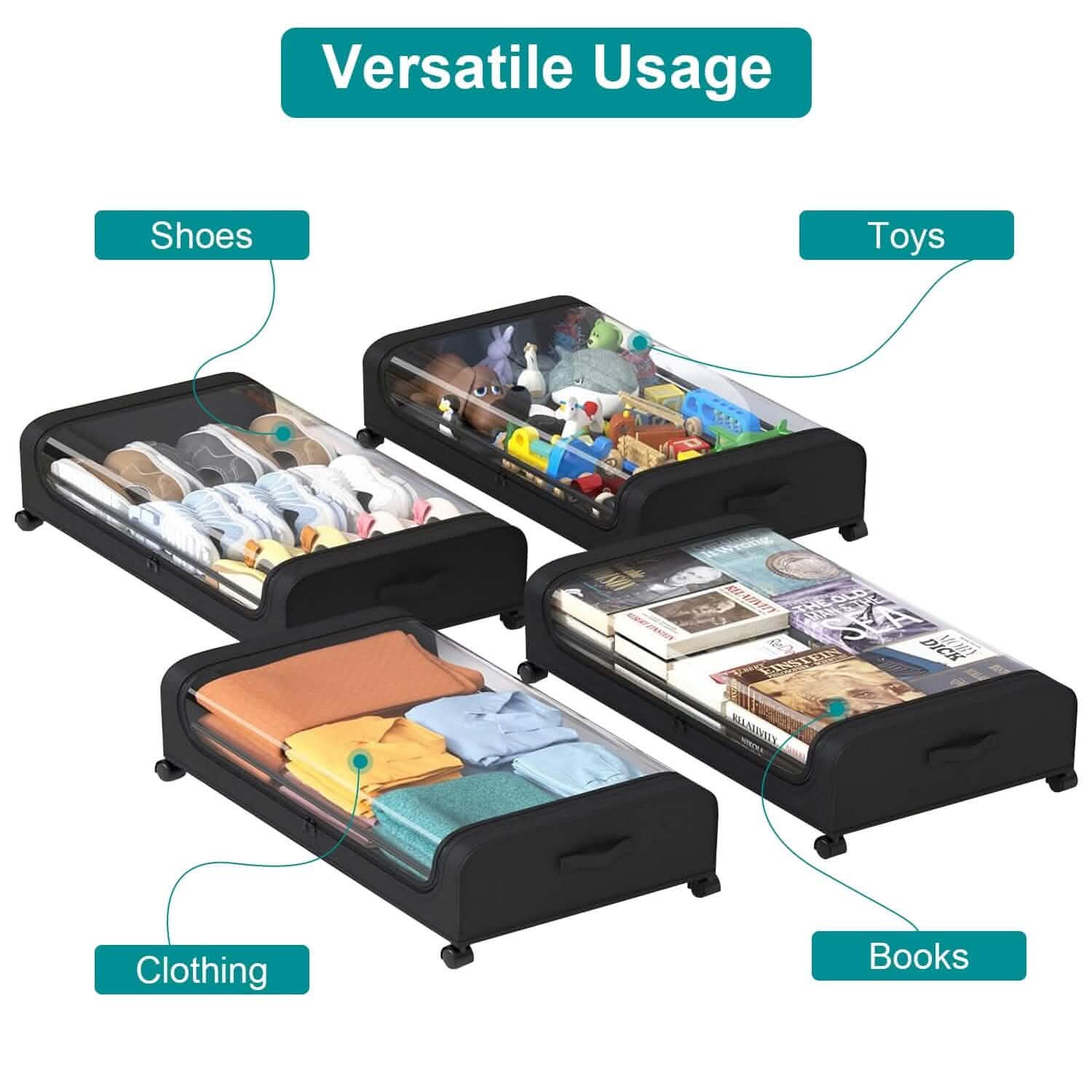Under-Bed Storage Drawer with Wheels Multipurpose with Clear Window &amp; Label