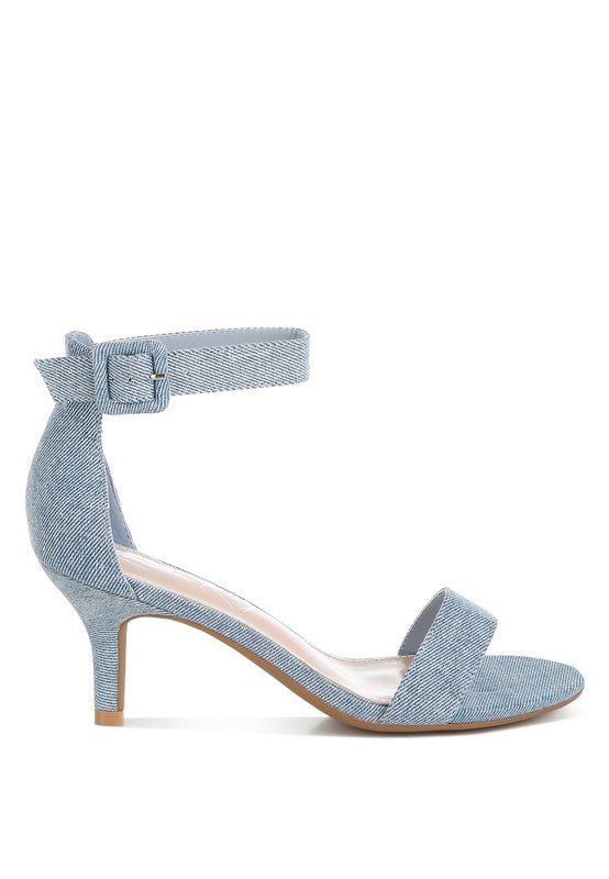 Ozula Denim Kitten Heel Sandals - Loving It Shop