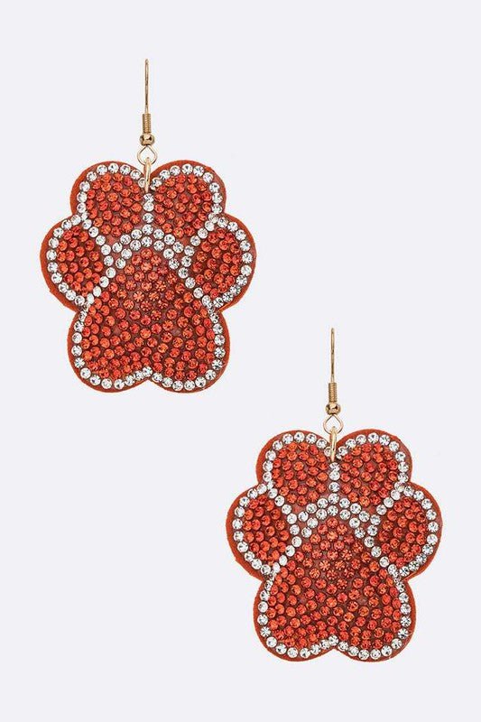 Orange Paw Print Crystal Pillow Earrings - Loving It Shop