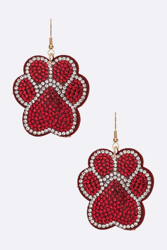 Red Paw Print Crystal Pillow Earrings - Loving It Shop