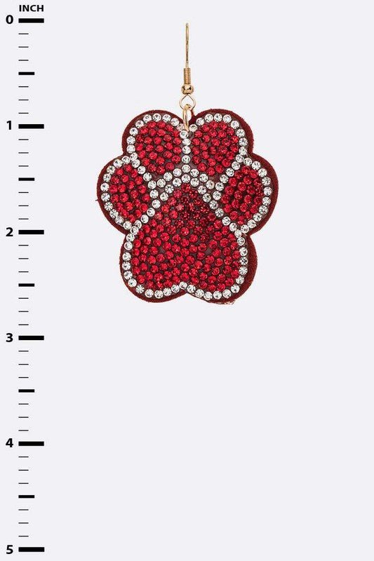 Red Paw Print Crystal Pillow Earrings - Loving It Shop