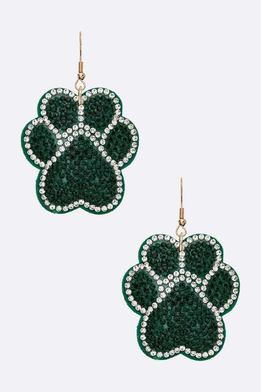 Green Paw Print Crystal Pillow Earrings - Loving It Shop