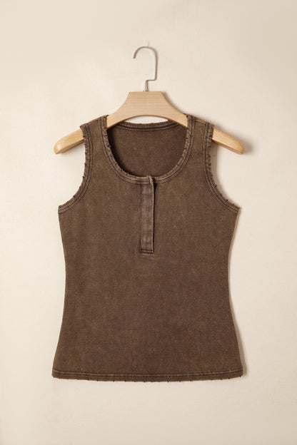 Coffee Vintage Distressed Ribbed Mineral Wash Tank Top