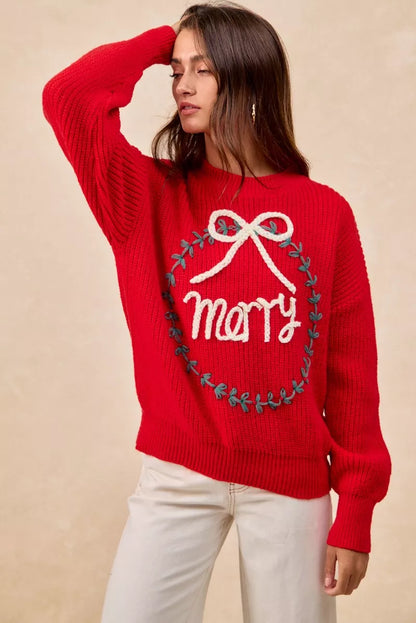 Christmas Wreath Merry Letter Knit Top