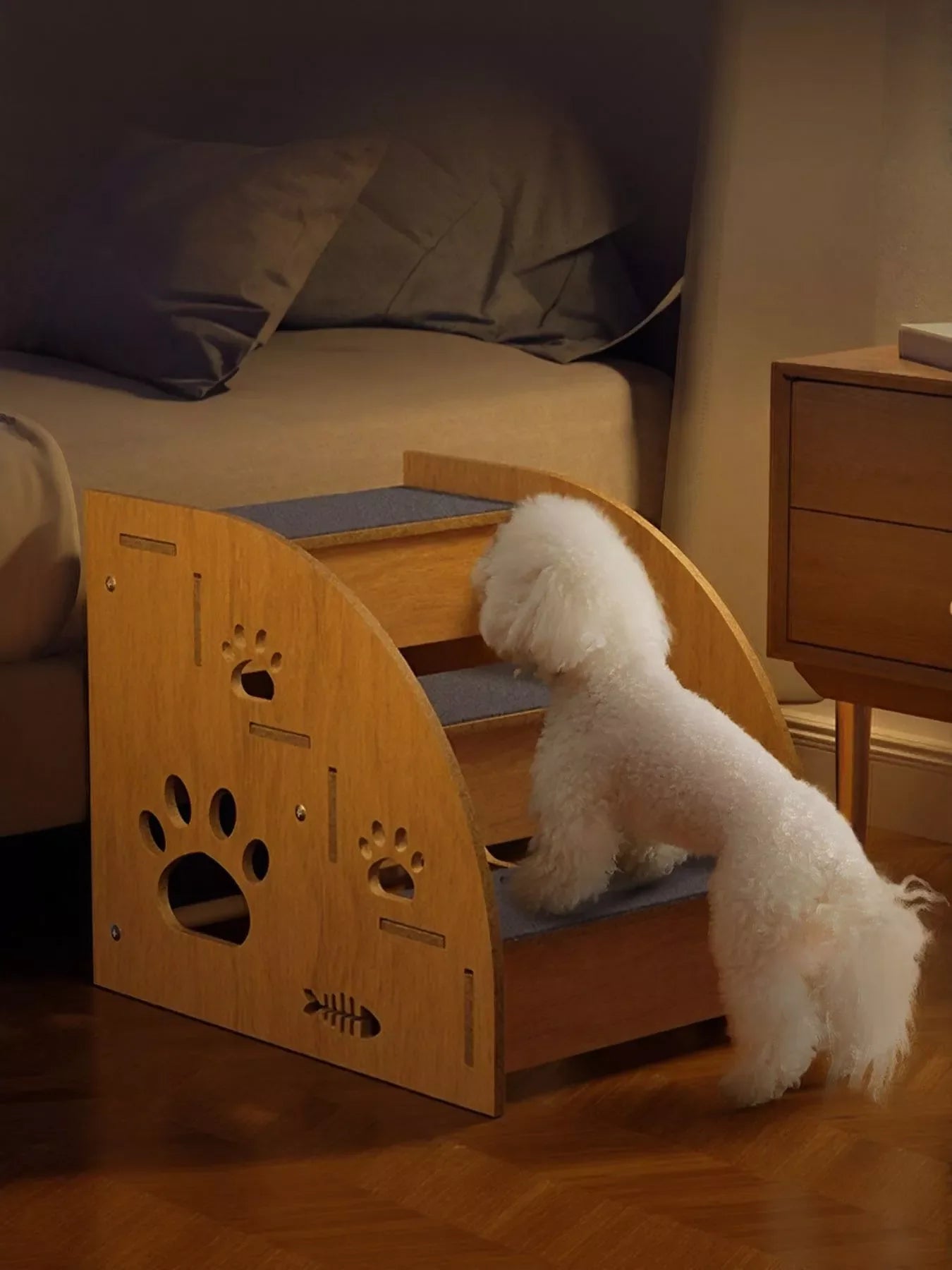 Wooden Pet Stairs with Paw Prints - Loving It Shop