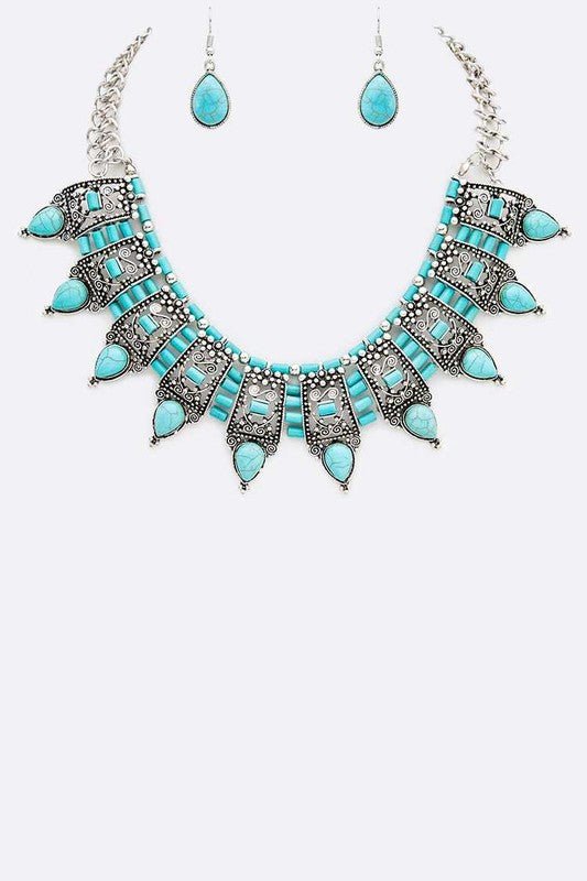 Turquoise Western Statement Necklace Set - Loving It Shop