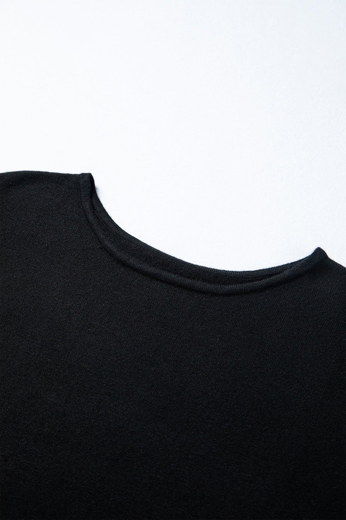Black Asymmetric Neck Batwing Sleeve Shift Mini Sweater Dress