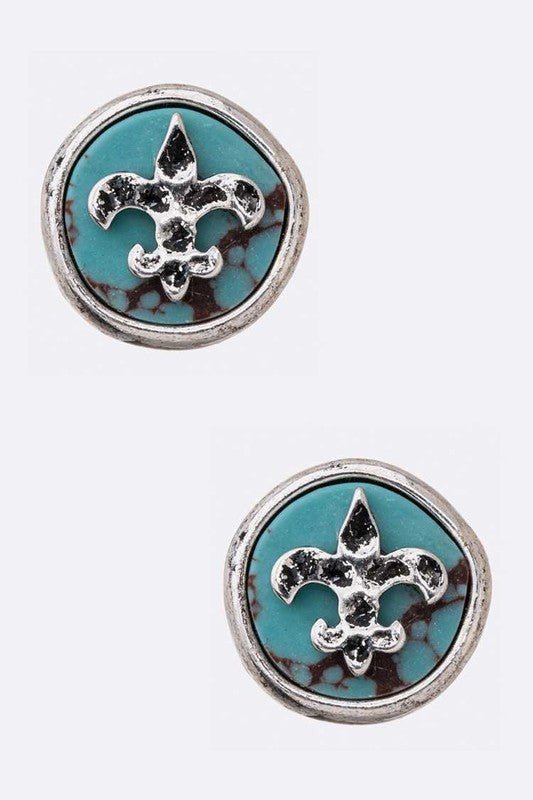 Fleur De Lis Turquoise Stud Earrings - Loving It Shop