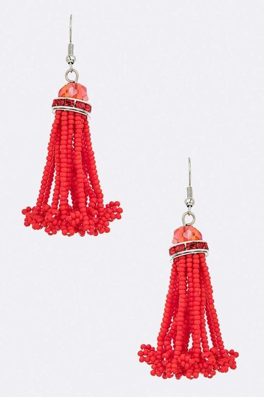 Fringe Beaded Tassel Earrings - Loving It Shop