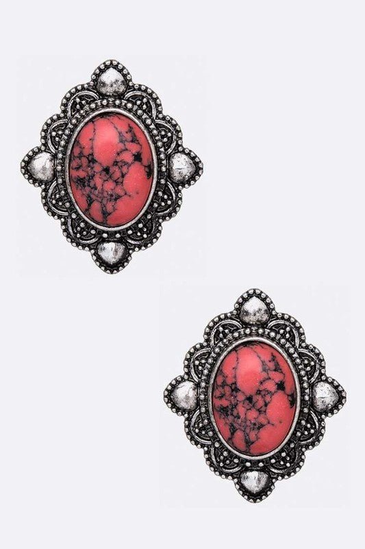 Oval Stone Stud Earrings - Loving It Shop