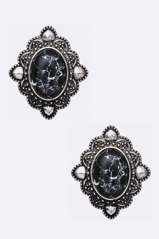 Oval Stone Stud Earrings - Loving It Shop