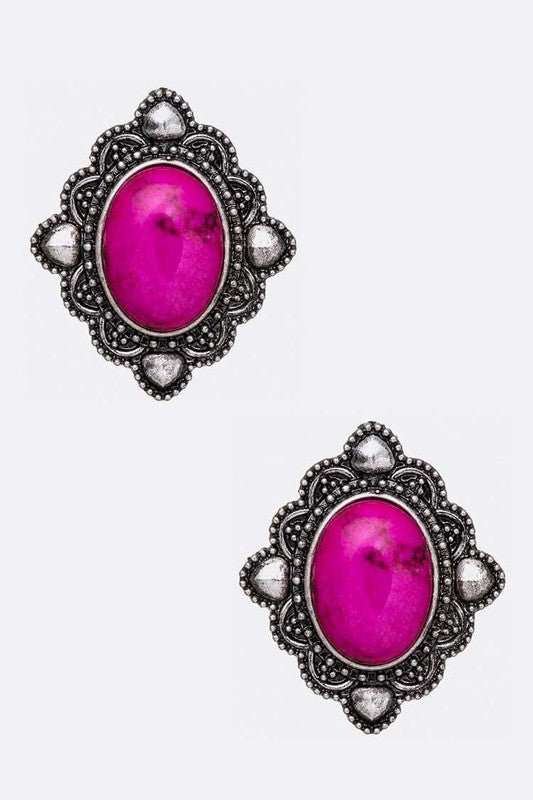 Oval Stone Stud Earrings - Loving It Shop