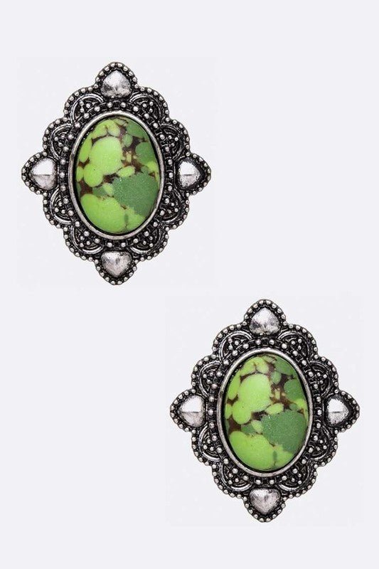 Oval Stone Stud Earrings - Loving It Shop