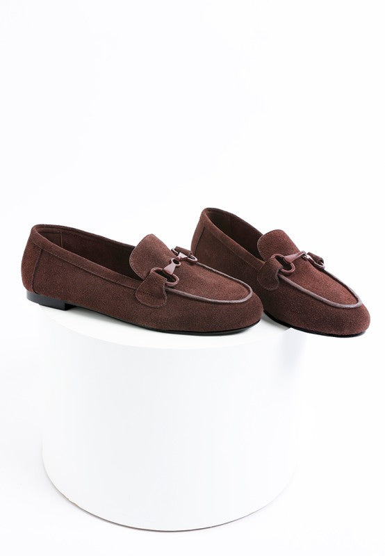 Awen Monochromatic Horsebit Real Suede Loafers
