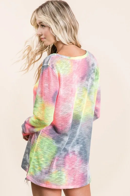 Tie Dye Print Low Gauge Knit Top