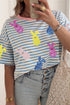 Sky Blue Stripe Sequin Easter Bunny Patched Drop Shoulder Tee - Loving It Shop