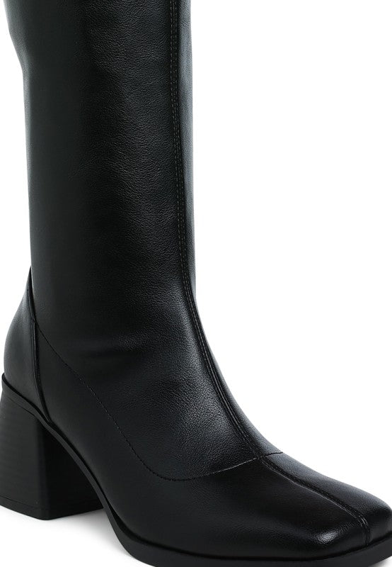 Menomi Faux Leather Block Heel Boots