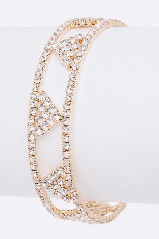 Geo Designed Rhinestone Open Cuff - Loving It Shop