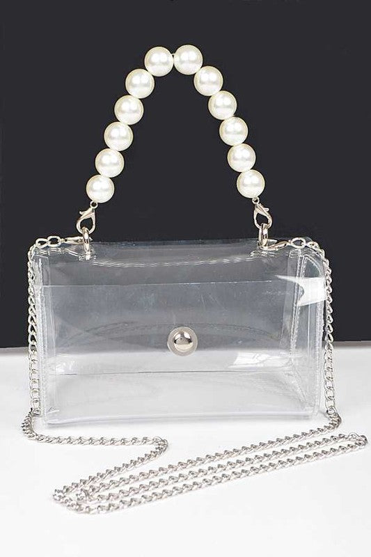 Convertible Transparent Stadium Bag with Pearl Handle Stylish Fashion Handbag